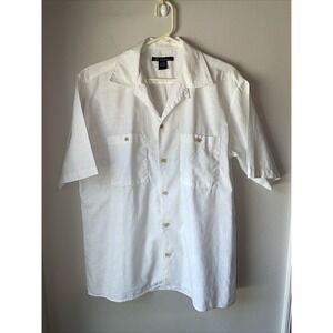 Jason Evans Men's Linen/Cotton  Short Sleeve Casual White Shirt MED